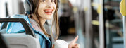 Female passenger using public transport